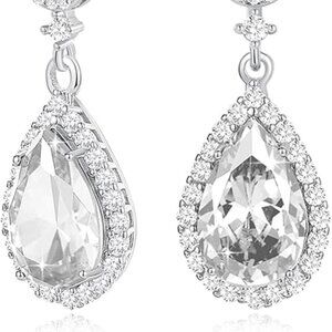 CZ Dangle Stud Earrings for Women 925 Sterling Silver Pos